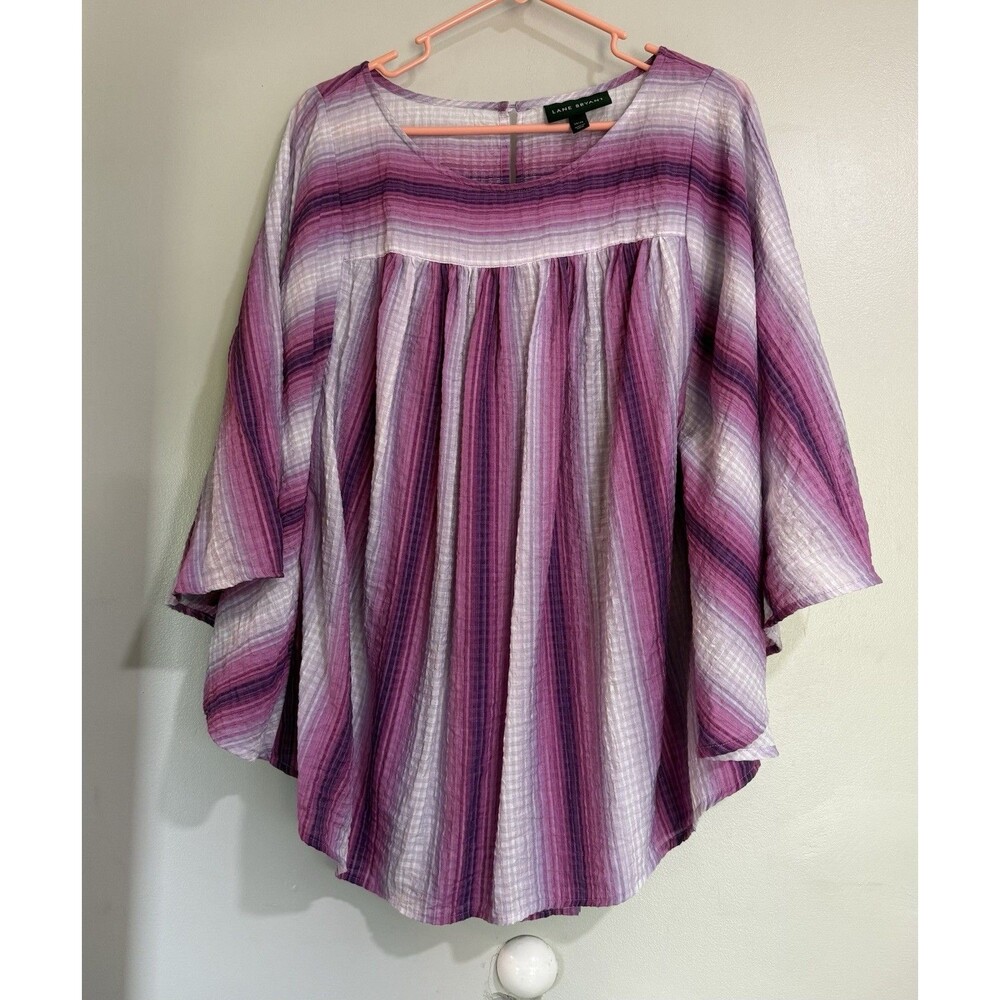 Lane Bryant Top Women’s 14/16 Striped ¾ Bell Sleeves Blouse Lagenlook Oversized